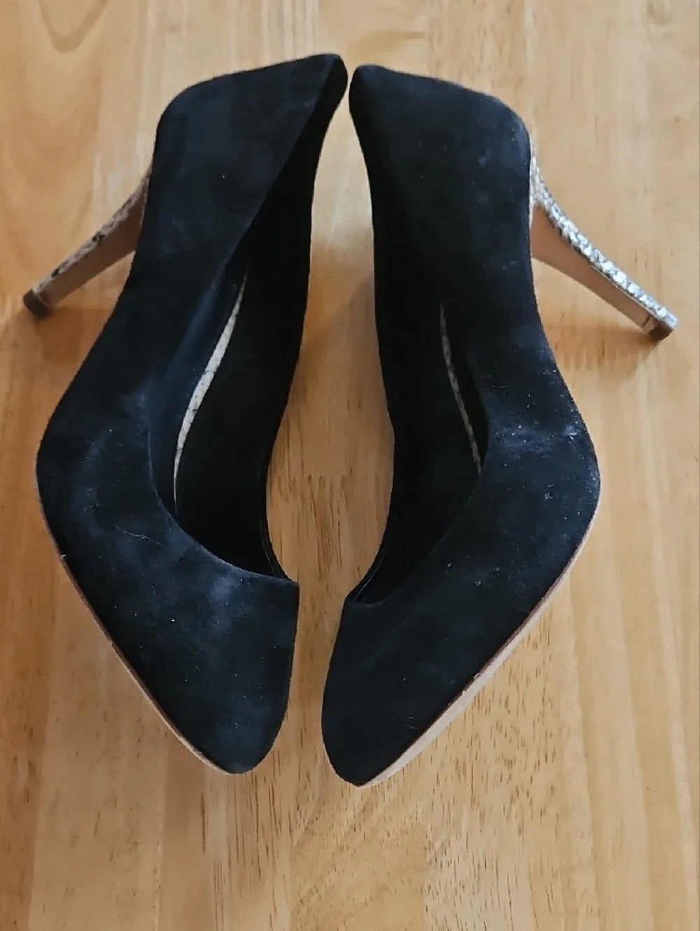 Tory Burch Black Suede Pump with Snakeskin-Print Heel